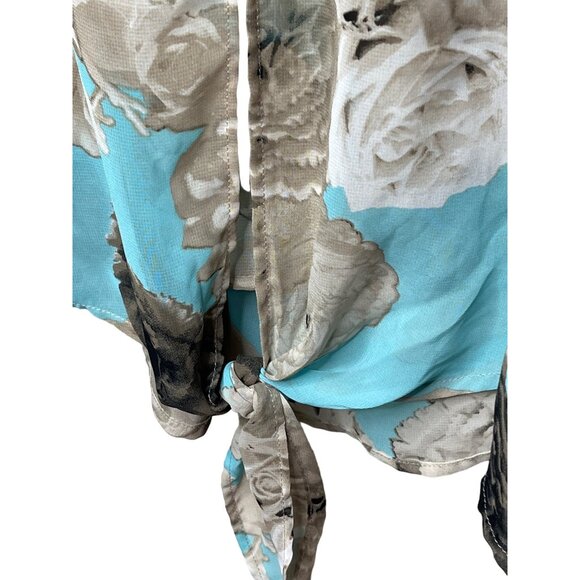 Ro and De Top Womens Small Shirt Blouse Blue Brown Floral Sleeveless Casual Work - Picture 7 of 13